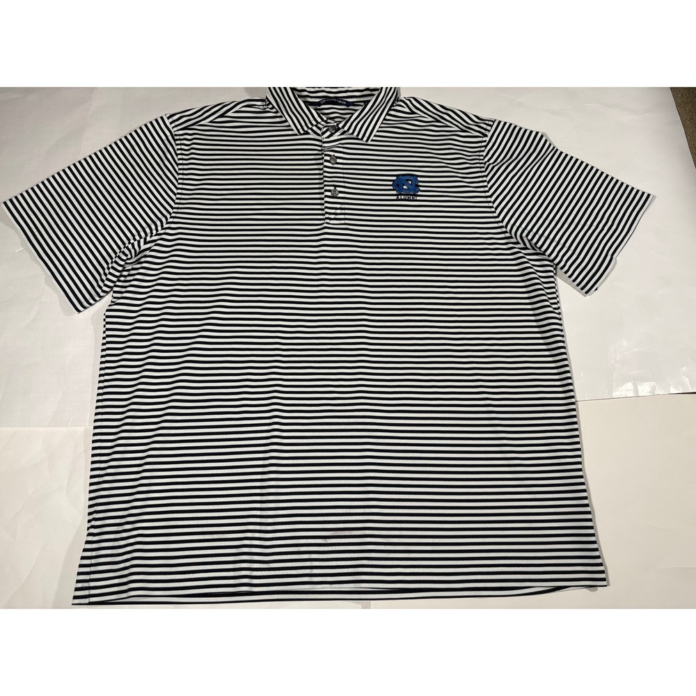 Cutter & Buck UNC Tar Heels Alumni Polo Shirt Men's XL Blue White Striped Golf